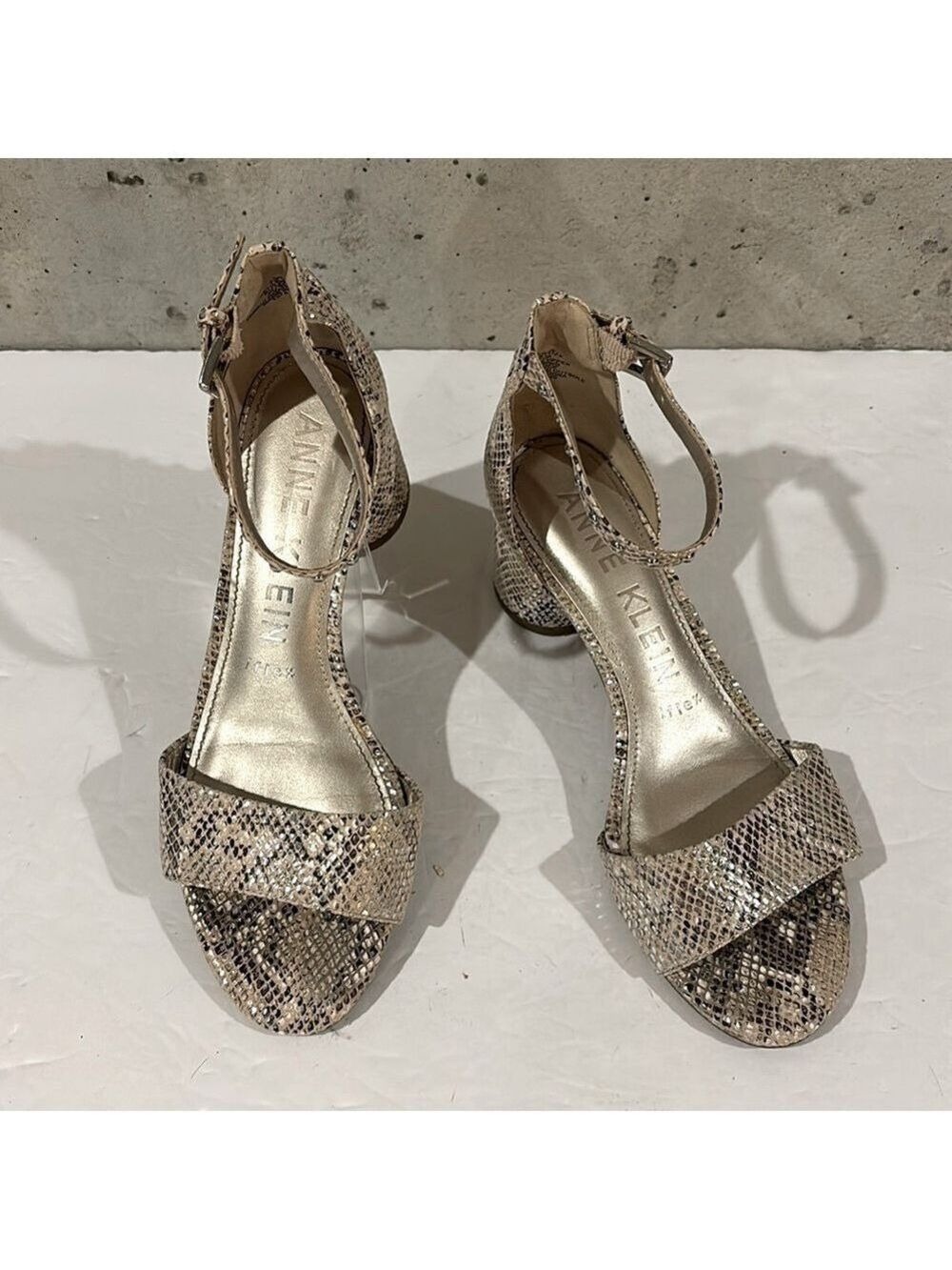 Anne Klein Faux Snakeskin Ankle Strap Studded Open-Toe Round-Heel Sandals-Sz 7.5